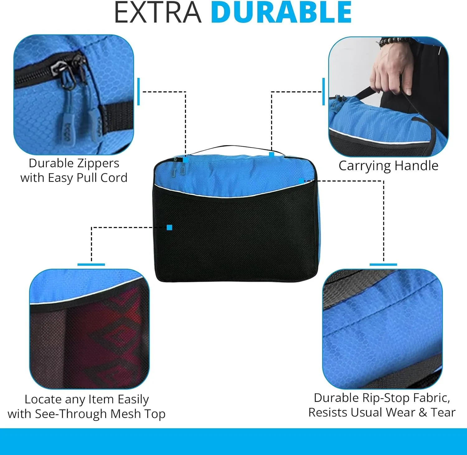 Bago Packing Cubes for Suitcases - 7Pcs Luggage & Suitcase Organiser Bags Set - Compression Packing Cubes for Travel Accessories Essentials - 4 Cubes plus 3 Sealed ZipBags (Blue), Blue, 4pcs Set,