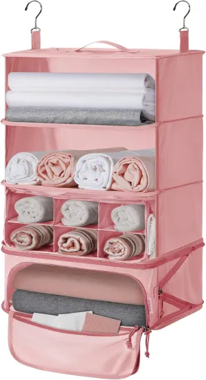 BAGSMART 4-Shelf Hanging Closet Organizer for Cruise Ship Essentials, Large Capacity Packing Cubes for Women Travel, Foldable Closet Organizer for Bathroom/Closet Storage