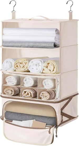 BAGSMART 4-Shelf Hanging Closet Organizer for Cruise Ship Essentials, Large Capacity Packing Cubes for Women Travel, Foldable Closet Organizer for Bathroom/Closet Storage