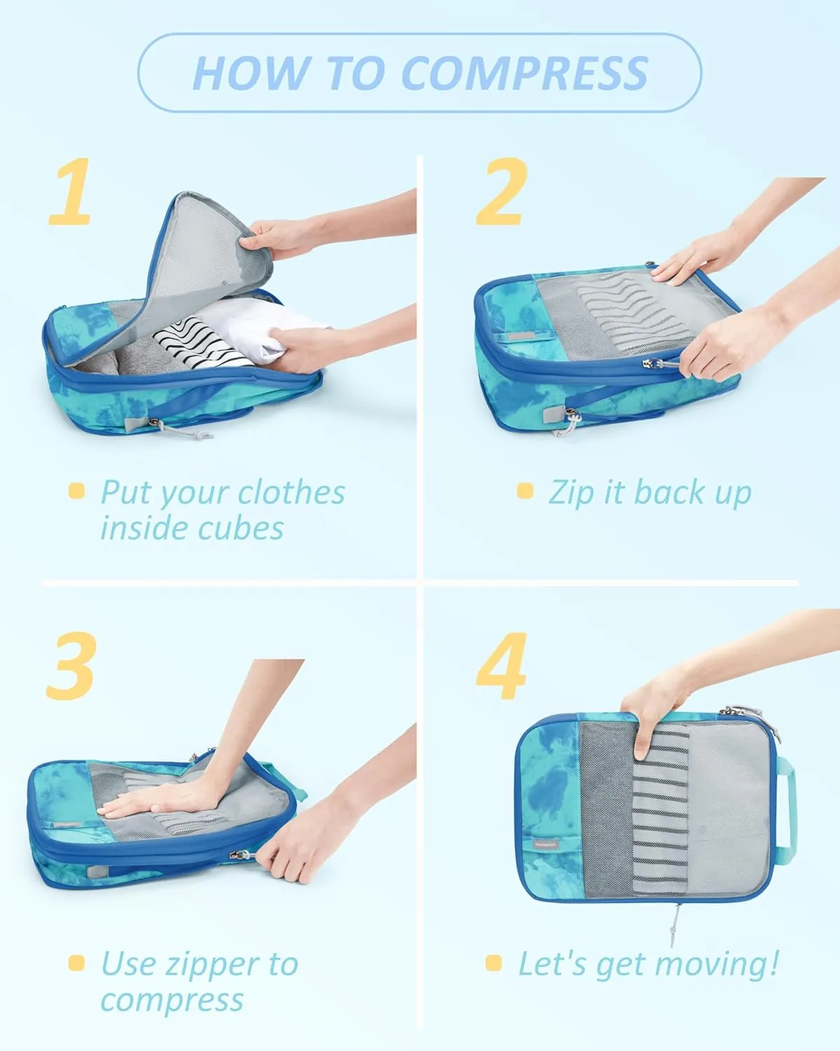 BAGSMART 6 Set Compression Packing Cubes - Lightweight Travel Essentials, Durable Luggage Organizer