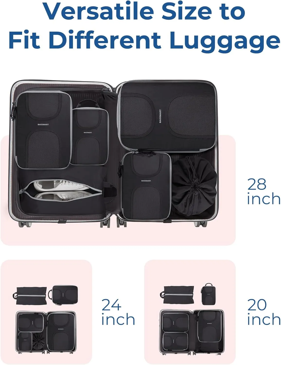 BAGSMART 6 Set Packing Cubes for Suitcases, Lightweight Suitcase Organizers & Compression Travel Cubes