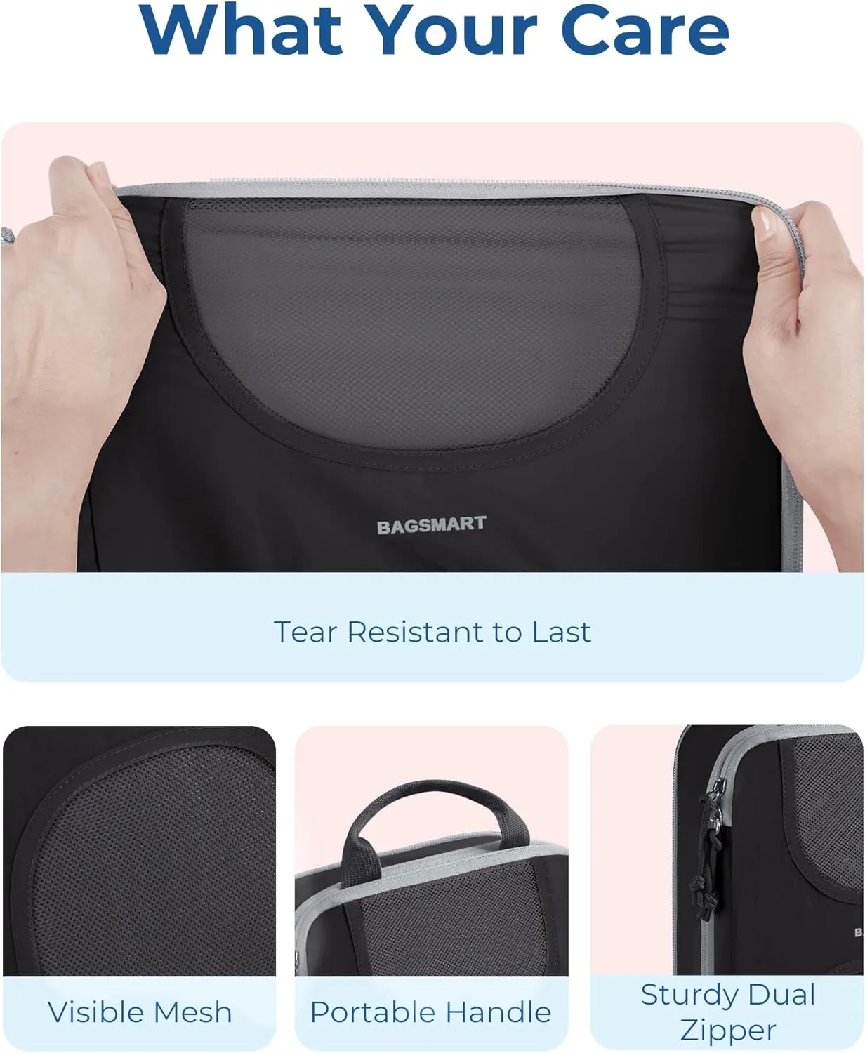 BAGSMART 6 Set Packing Cubes for Suitcases, Lightweight Suitcase Organizers & Compression Travel Cubes
