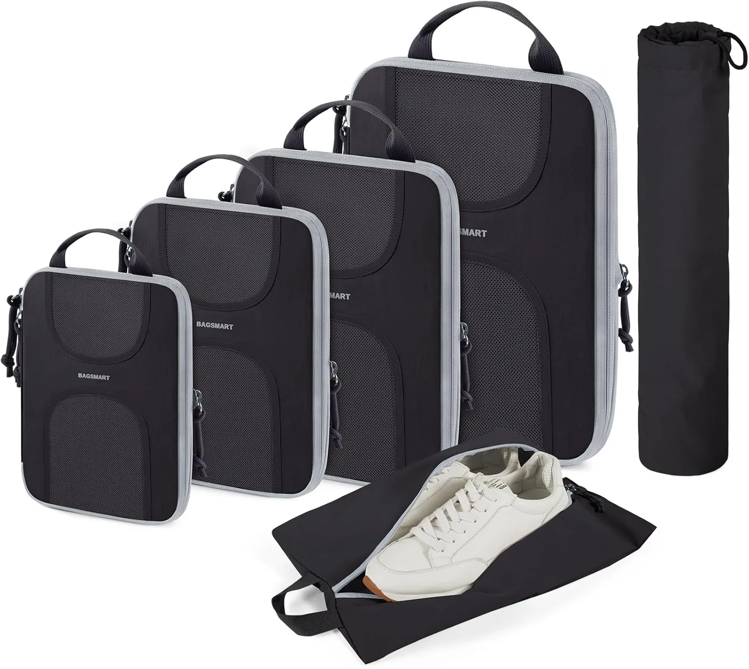BAGSMART 6 Set Packing Cubes for Suitcases, Lightweight Suitcase Organizers & Compression Travel Cubes