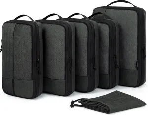 BAGSMART Compression Packing Cubes for Travel, 6 Set Packing Cubes for Carry on Suitcases, Compression Travel Cubes & Suitcase Organizer for Packing with Shoe Bag Black