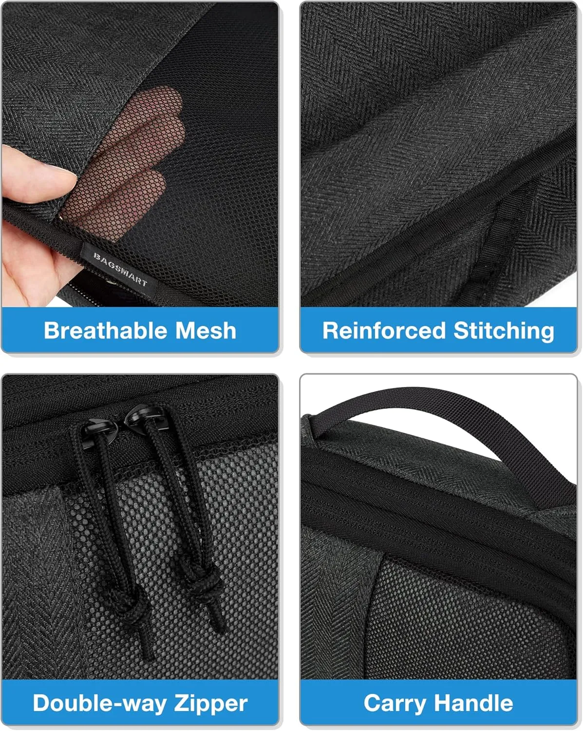 BAGSMART Compression Packing Cubes for Travel, 6 Set Packing Cubes for Carry on Suitcases, Compression Travel Cubes & Suitcase Organizer for Packing with Shoe Bag Black