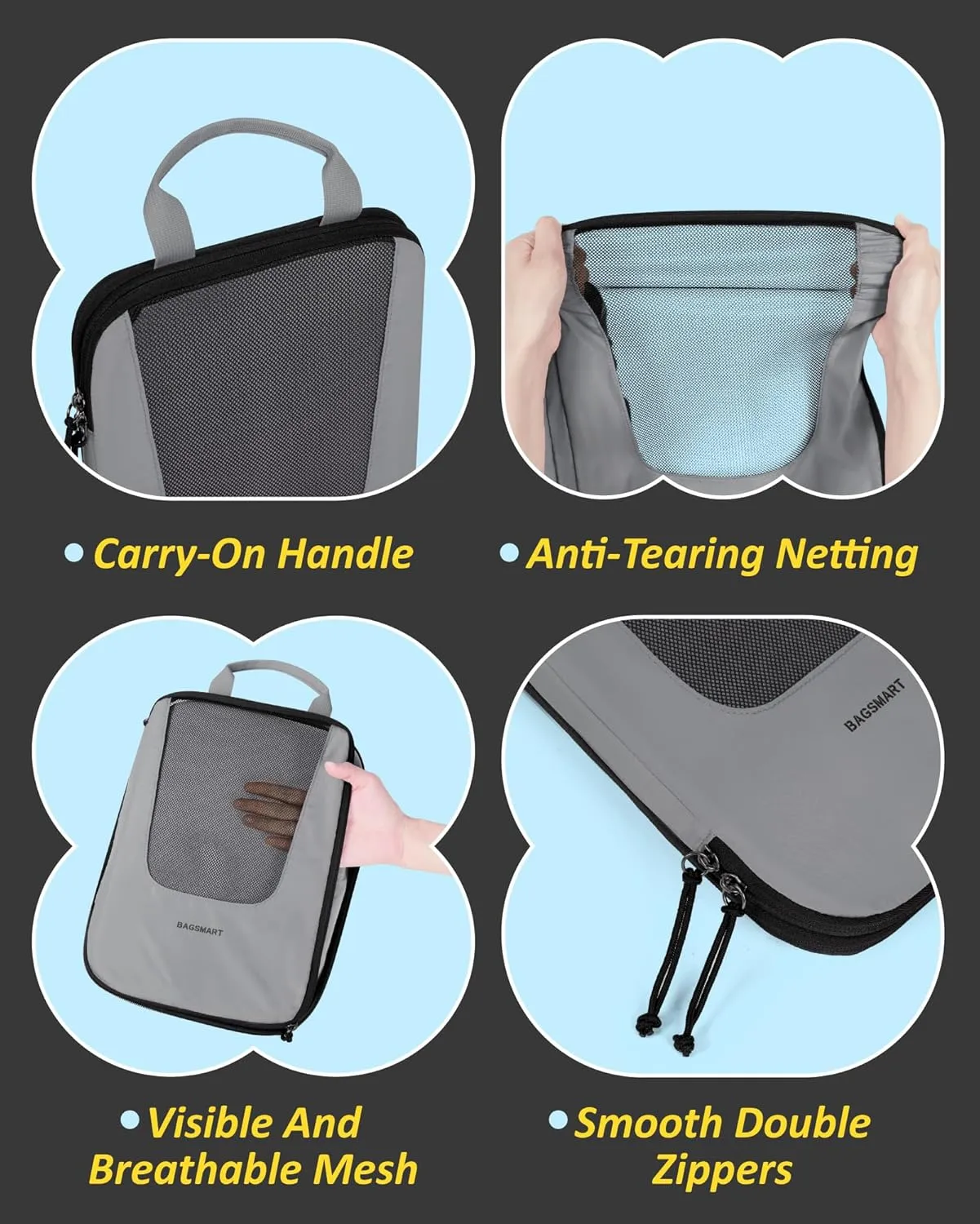 BAGSMART Compression Packing Cubes for Travel, 6 Set/4 Set Packing Cubes for Suitcases, Compression Suitcase Organizer Bags Set for Travel Essentials, Lightweight Packing Organizers