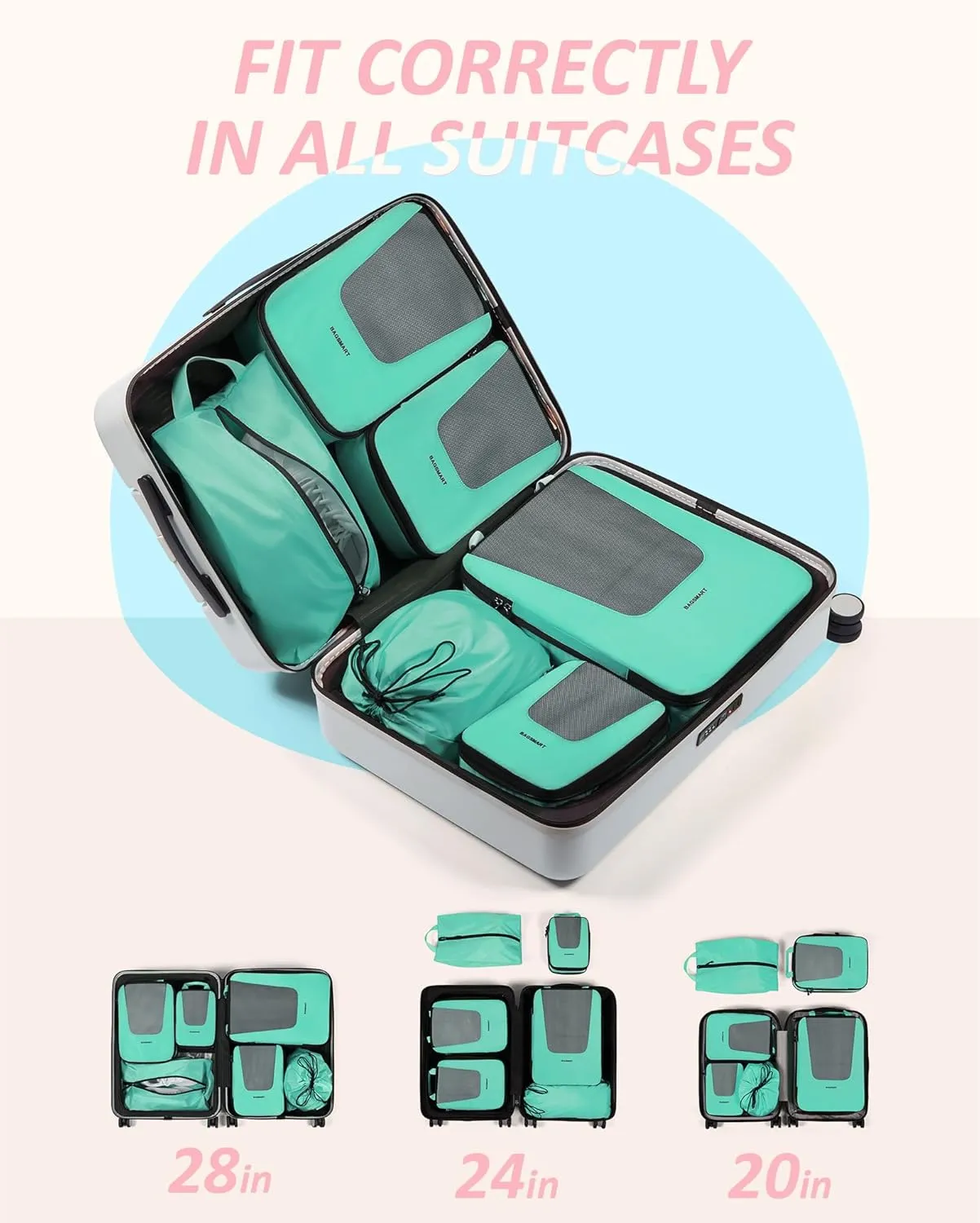 BAGSMART Compression Packing Cubes for Travel, 6 Set/4 Set Packing Cubes for Suitcases, Compression Suitcase Organizer Bags Set for Travel Essentials, Lightweight Packing Organizers