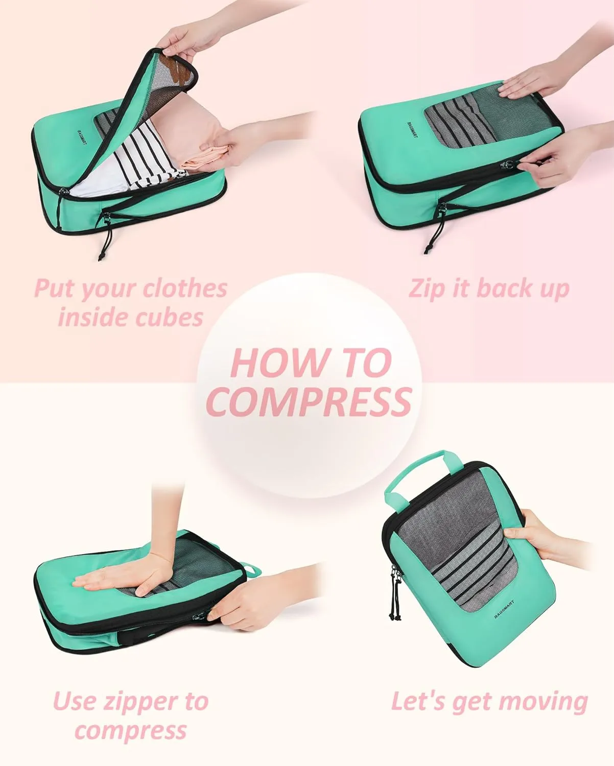 BAGSMART Compression Packing Cubes for Travel, 6 Set/4 Set Packing Cubes for Suitcases, Compression Suitcase Organizer Bags Set for Travel Essentials, Lightweight Packing Organizers