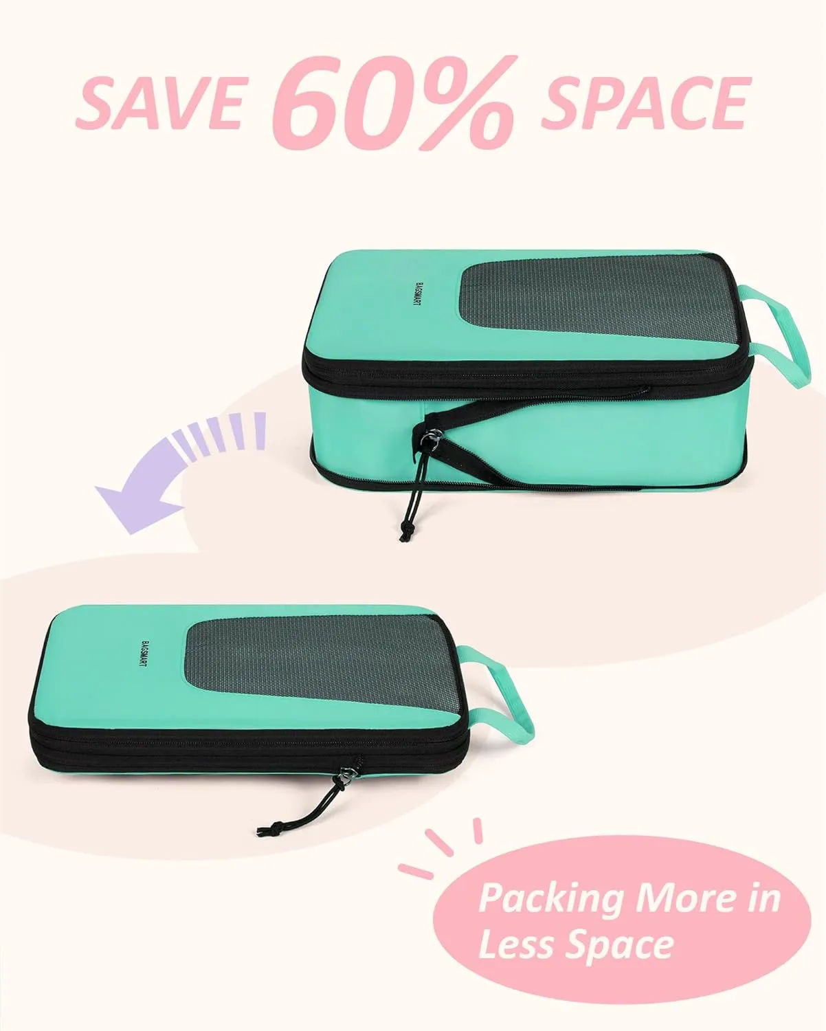 BAGSMART Compression Packing Cubes for Travel, 6 Set/4 Set Packing Cubes for Suitcases, Compression Suitcase Organizer Bags Set for Travel Essentials, Lightweight Packing Organizers