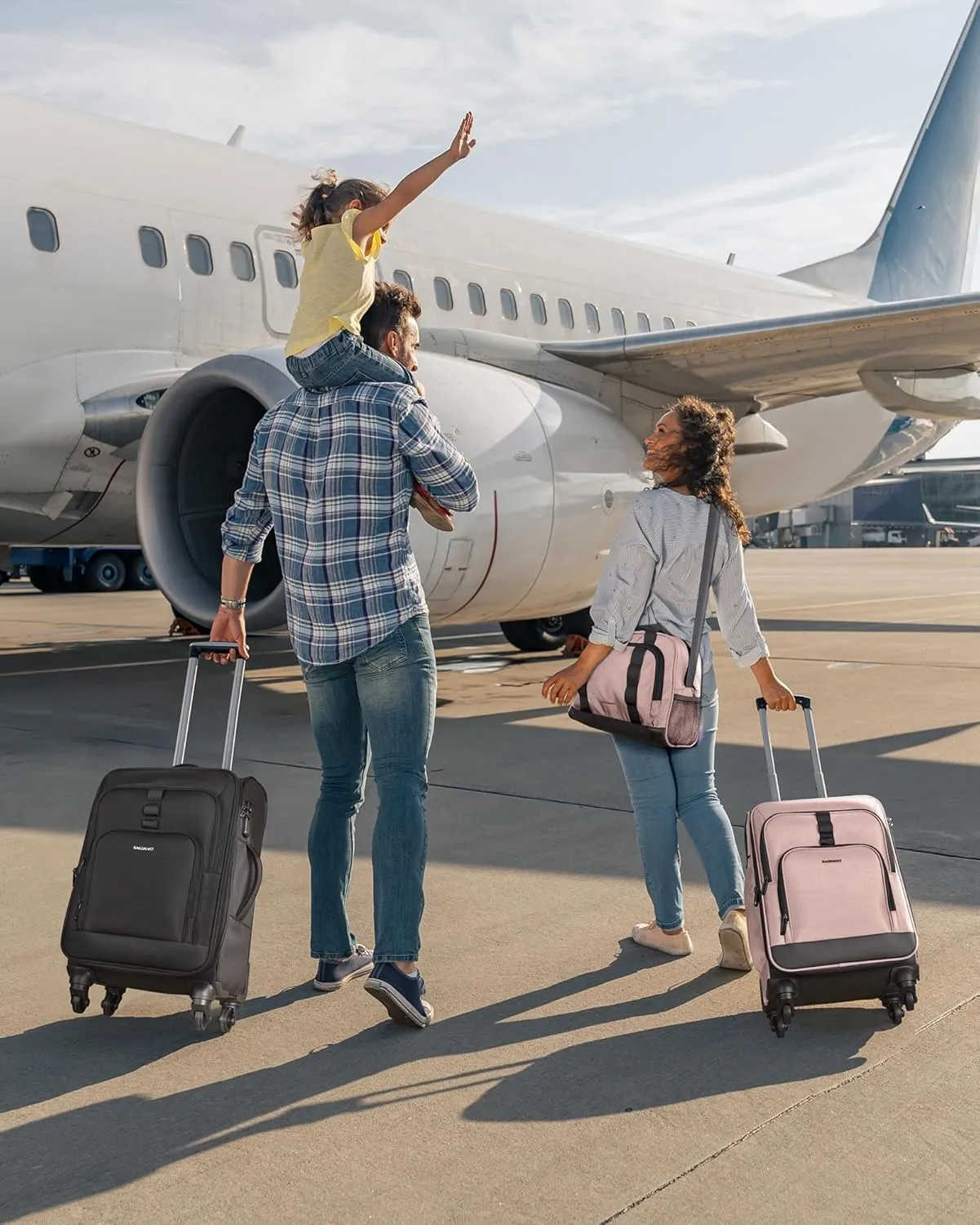 BAGSMART Expandable Carry on Luggage Airline Approved, Lightweight Carry on Suitcase with Spinner Wheels, Family Travel Suitcase with Duffle Bag - Pink