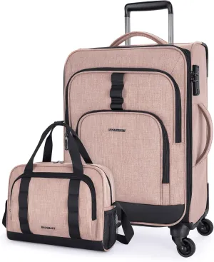 BAGSMART Expandable Carry on Luggage Airline Approved, Lightweight Carry on Suitcase with Spinner Wheels, Family Travel Suitcase with Duffle Bag - Pink
