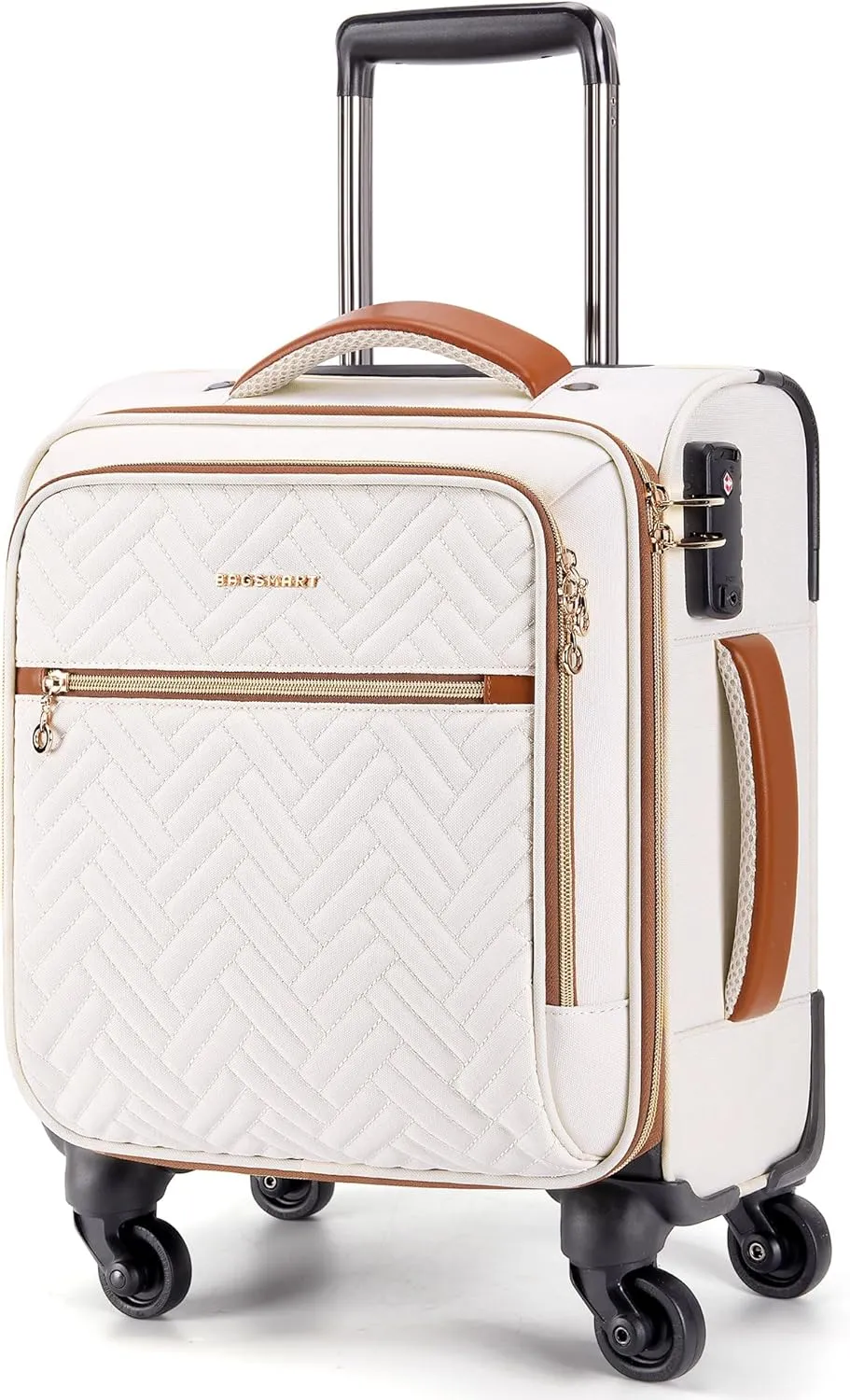 BAGSMART Underseat Carry On luggage Airline Approved, 16-inch Small Softside Underseater Travel Suitcase with Spinner Wheels Overnight Bag Small Rolling Carry-on for Women Men Weekender,Beige