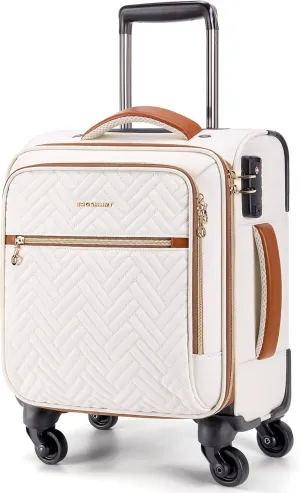 BAGSMART Underseat Carry On luggage Airline Approved, 16-inch Small Softside Underseater Travel Suitcase with Spinner Wheels Overnight Bag Small Rolling Carry-on for Women Men Weekender,Beige