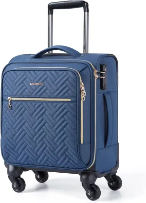 BAGSMART Underseat Carry On luggage Airline approved, 16-inch Softside Underseater Travel Suitcase with Spinner Wheels Lightweight Overnight Bag Small Rolling Carry-on for Women Men,Dark Blue