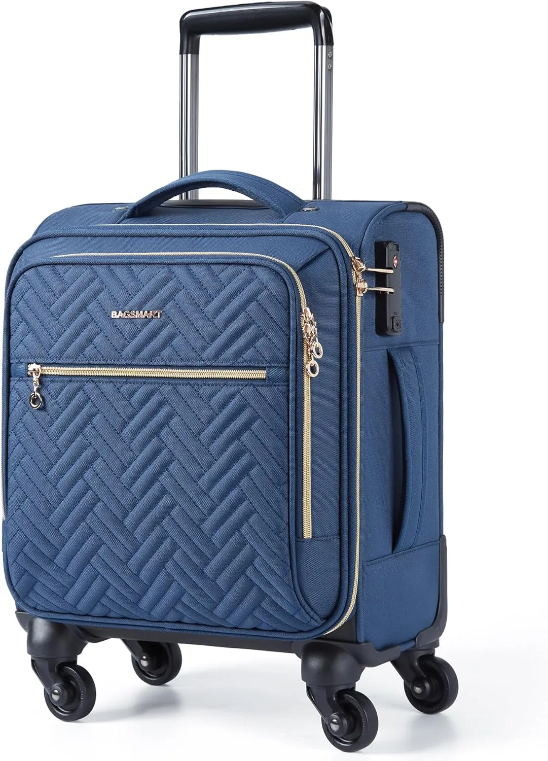 BAGSMART Underseat Carry On luggage Airline approved, 16-inch Softside Underseater Travel Suitcase with Spinner Wheels Lightweight Overnight Bag Small Rolling Carry-on for Women Men,Dark Blue