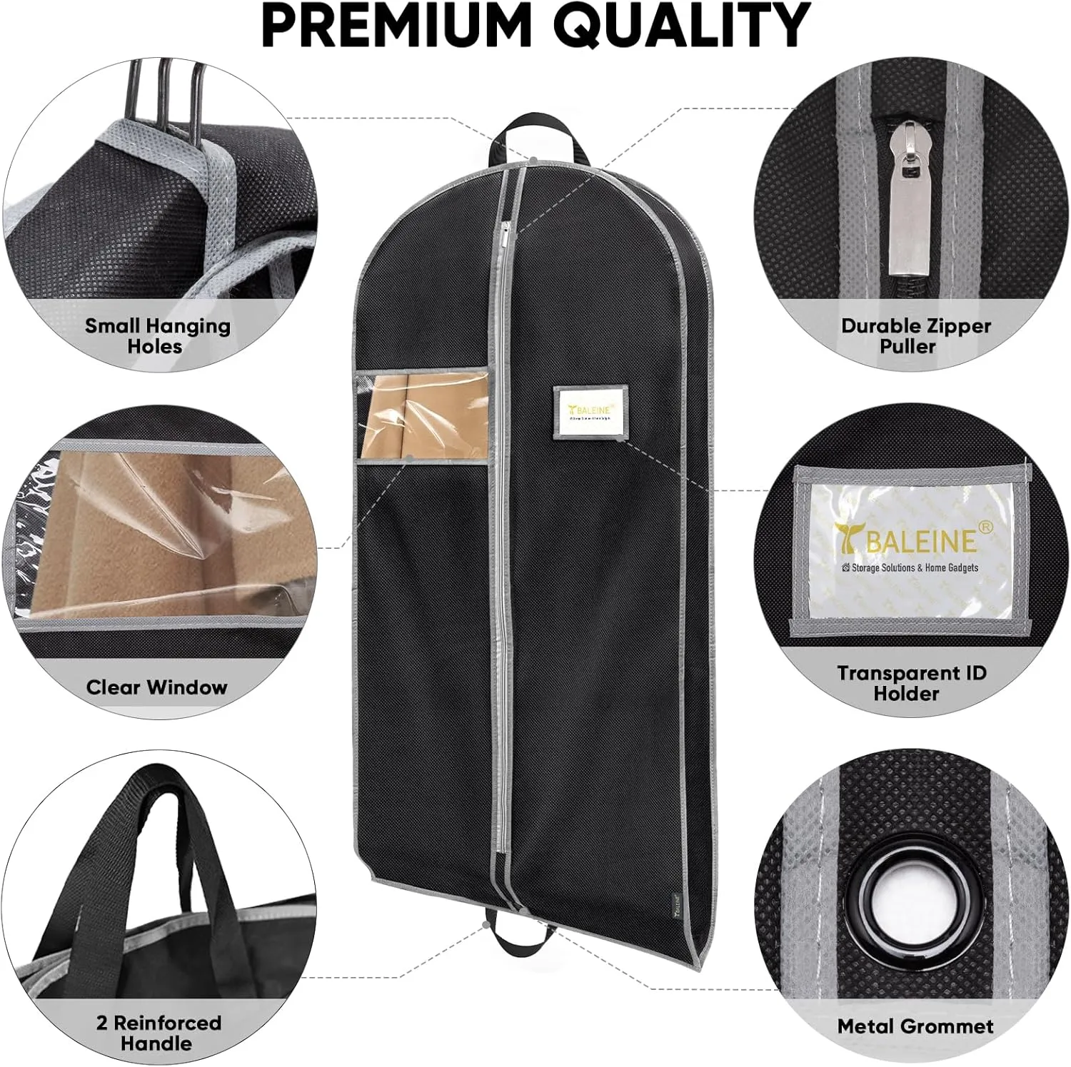 BALEINE 2PK Heavy Duty Garment Bag with Shoe Storage Travel Bag for Dresses, Suit, Coats Travel Essential (43", Black)