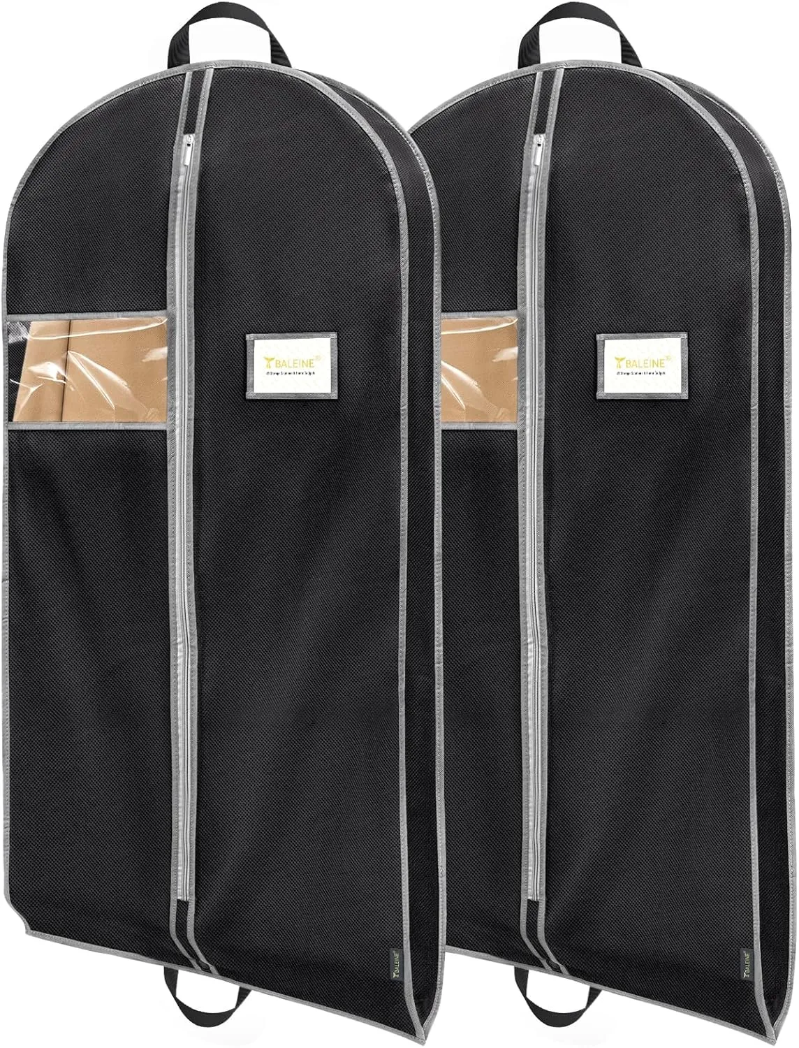 BALEINE 2PK Heavy Duty Garment Bag with Shoe Storage Travel Bag for Dresses, Suit, Coats Travel Essential (60", Black)