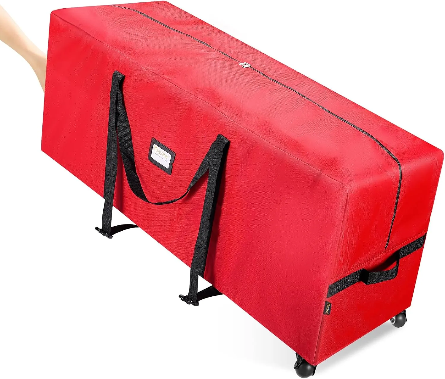 BALEINE 7.5 ft Rolling Christmas Tree Storage Bag, 2 Swivel Wheels for Easy Moving, Heavy Duty 600D Oxford Fabric Extra Large Artificial Christmas Tree Bag with Reinforced Carry Handles (Red)