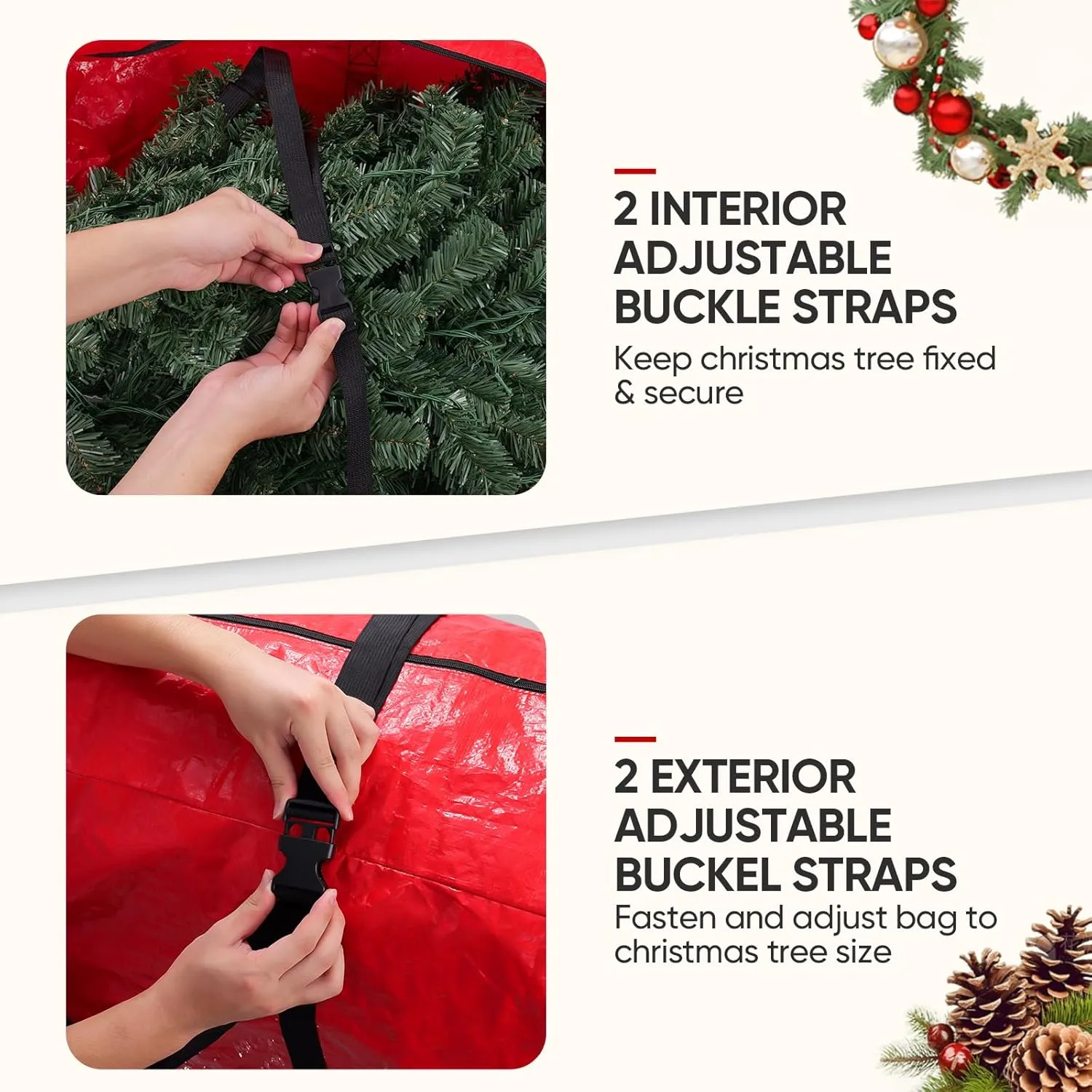 BALEINE 7.5 ft Rolling Christmas Tree Storage Bag, 2 Swivel Wheels for Easy Moving, Heavy Duty Extra Large Artificial Christmas Tree Bag with Reinforced Carry Handles and Fixed Buckle (Grey)