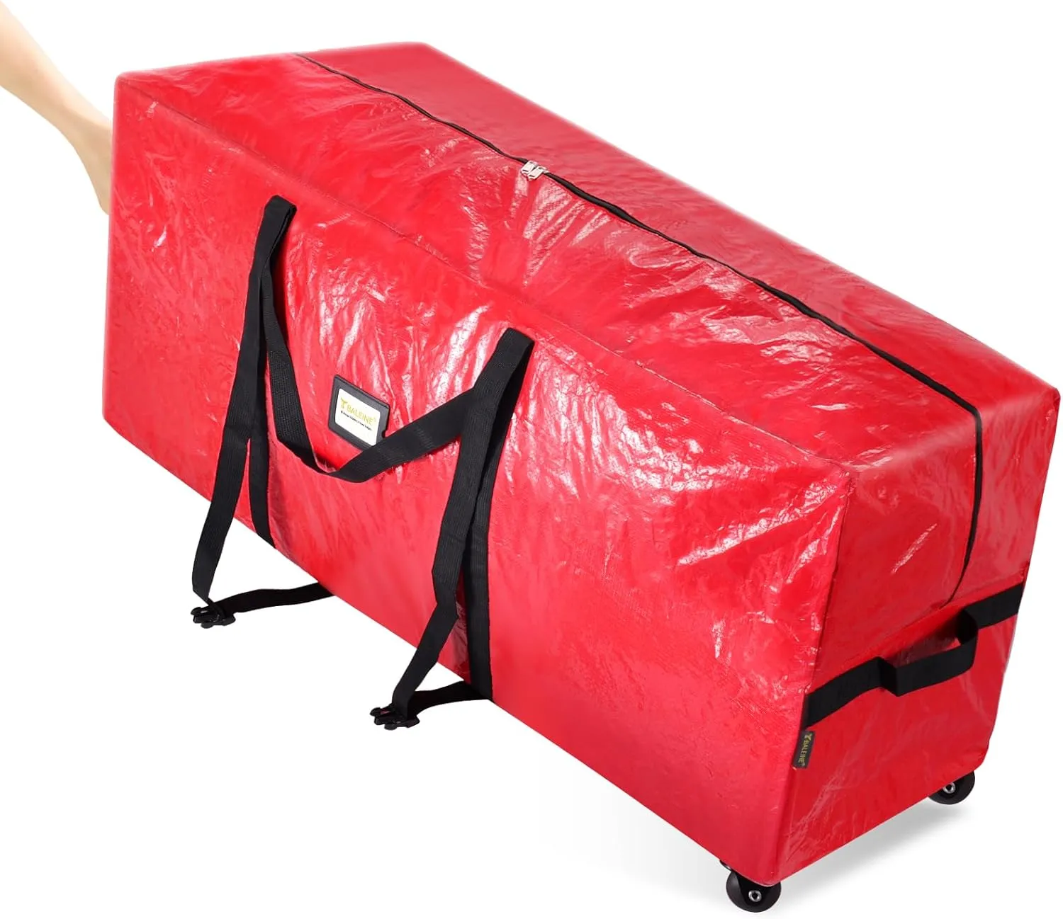 BALEINE 7.5 ft Rolling Christmas Tree Storage Bag, 2 Swivel Wheels for Easy Moving, Heavy Duty Extra Large Artificial Christmas Tree Bag with Reinforced Carry Handles and Fixed Buckle (Red)