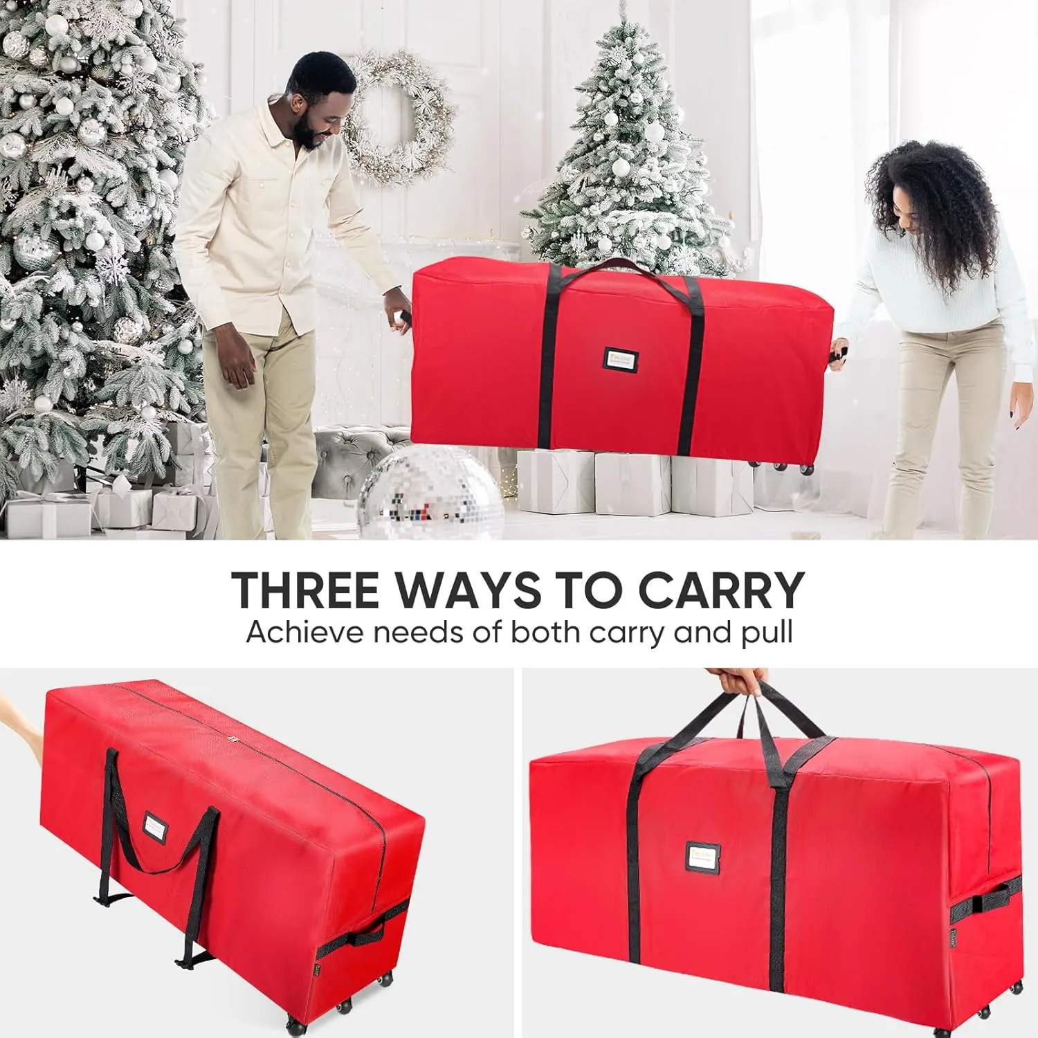 BALEINE 9 ft Rolling Christmas Tree Storage Bag, 3 Swivel Wheels for Easy Moving, Heavy Duty 600D Oxford Fabric Extra Large Artificial Christmas Tree Bag with Reinforced Carry Handles (Grey)