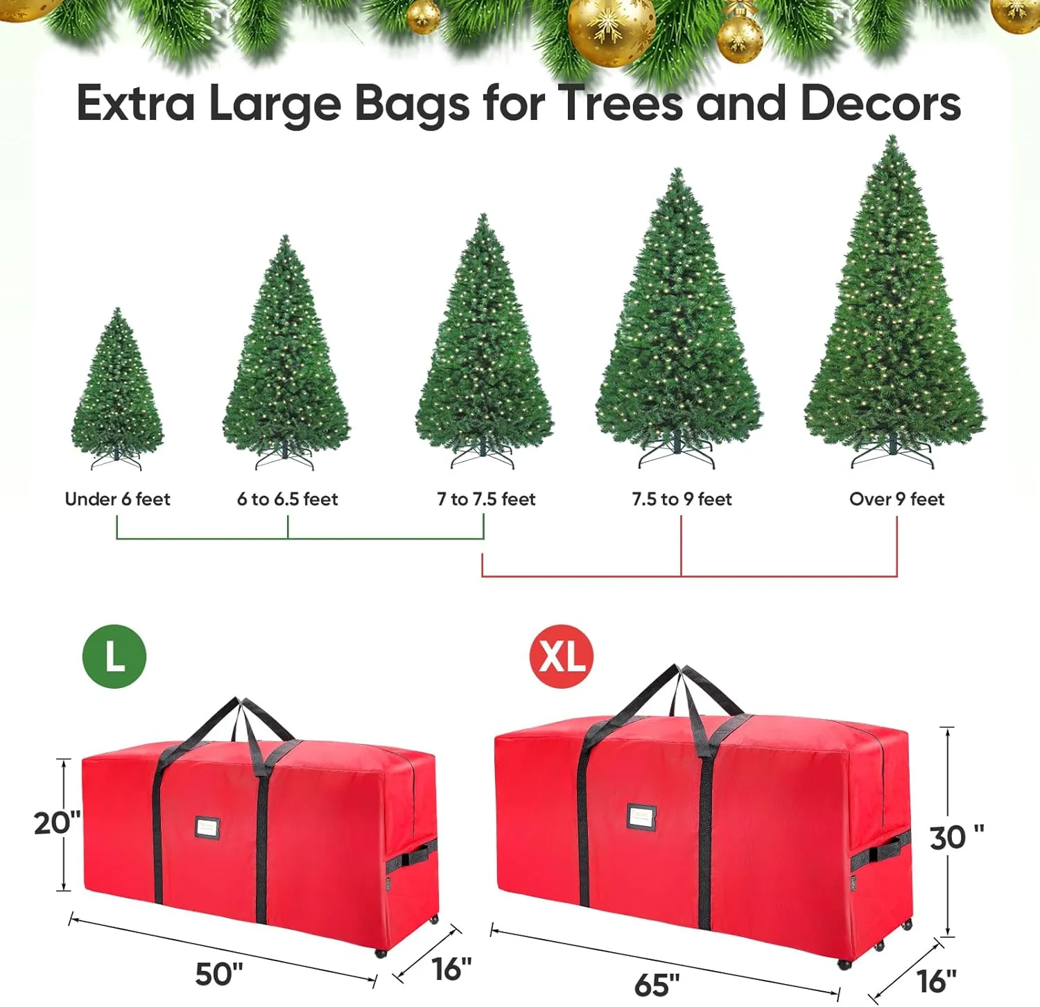 BALEINE 9 ft Rolling Christmas Tree Storage Bag, 3 Swivel Wheels for Easy Moving, Heavy Duty 600D Oxford Fabric Extra Large Artificial Christmas Tree Bag with Reinforced Carry Handles (Grey)