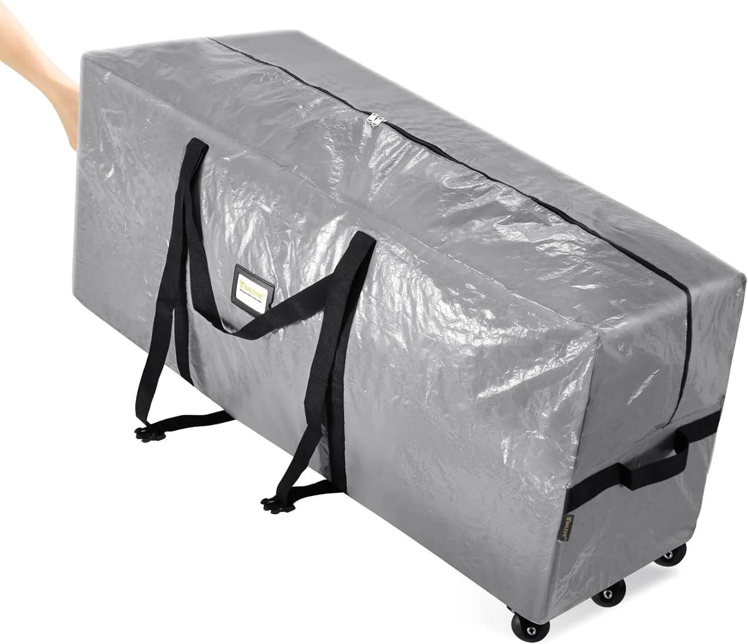BALEINE 9 ft Rolling Christmas Tree Storage Bag, 3 Swivel Wheels for Easy Moving, Heavy Duty Extra Large Artificial Christmas Tree Bag with Reinforced Carry Handles and Fixed Buckle (Grey)