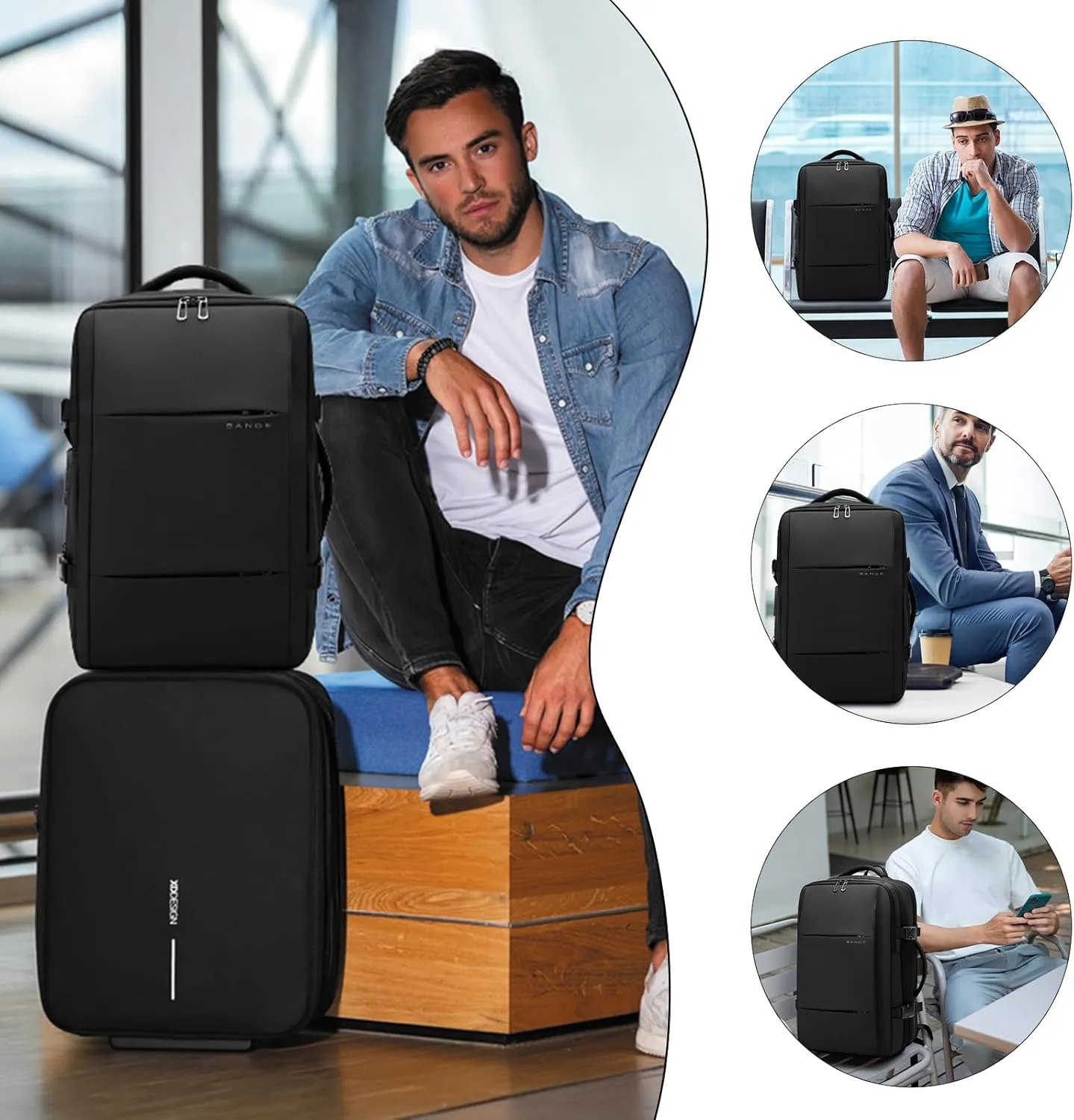 BANGE Airback Backpack with Anti-Theft Vacuum Compression Travel Backpack,Expandable Backpacks with Pump for Airplanes