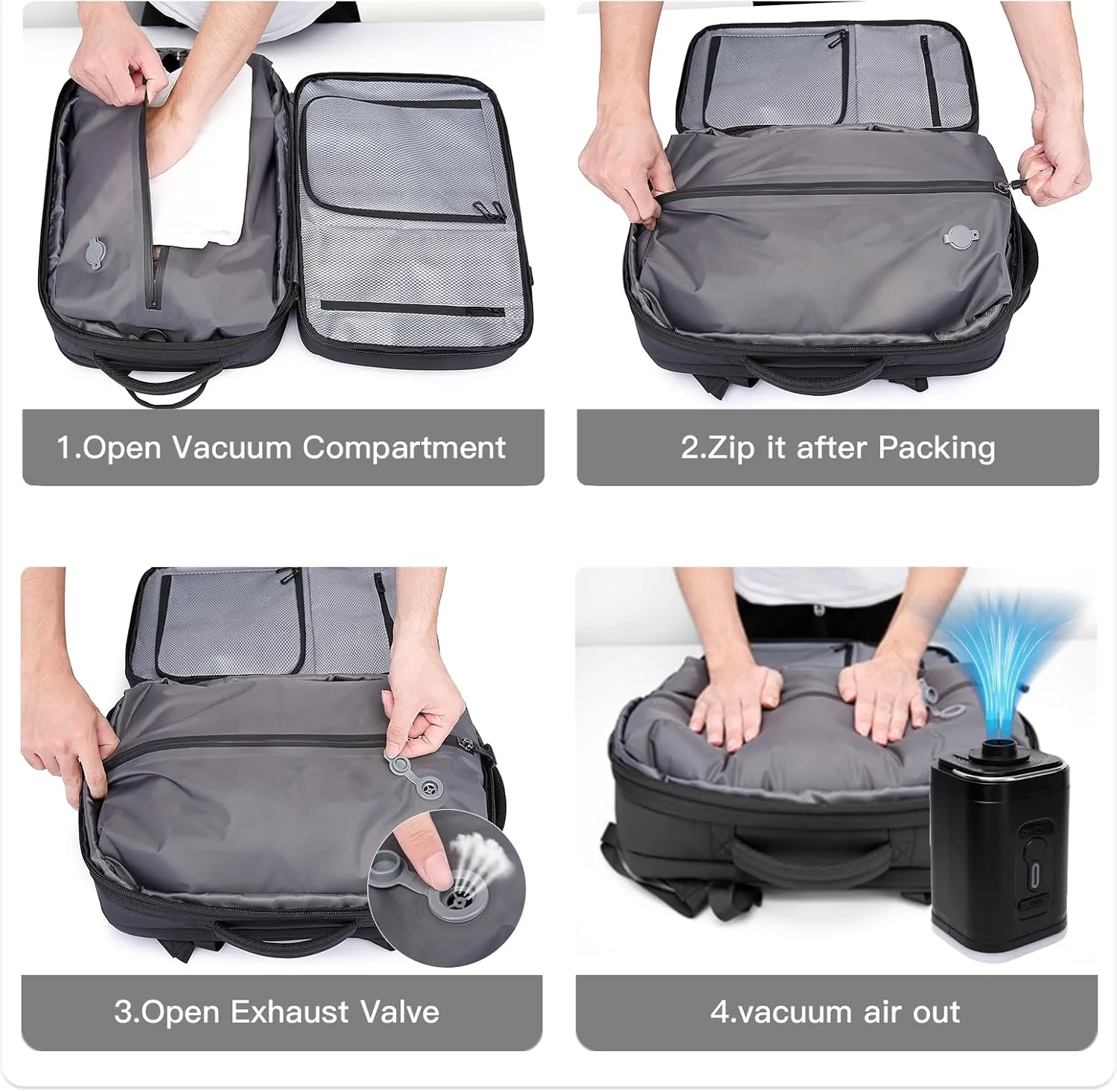 BANGE Airback Backpack with Anti-Theft Vacuum Compression Travel Backpack,Expandable Backpacks with Pump for Airplanes