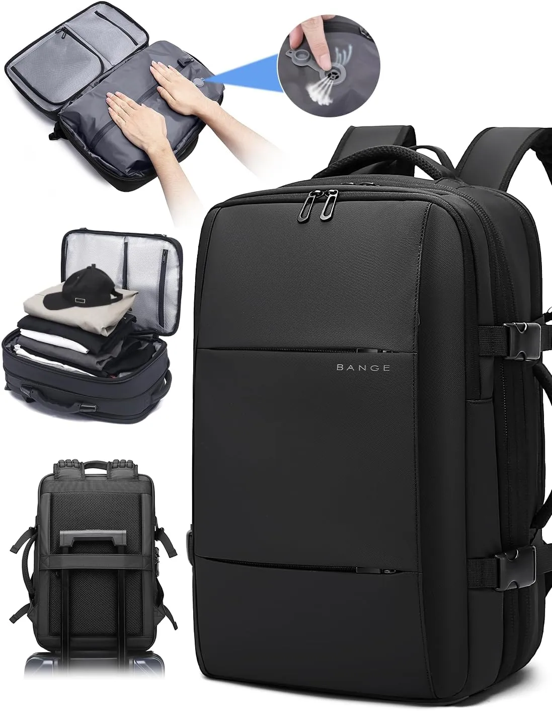 BANGE Airback Backpack with Anti-Theft Vacuum Compression Travel Backpack,Expandable Backpacks with Pump for Airplanes