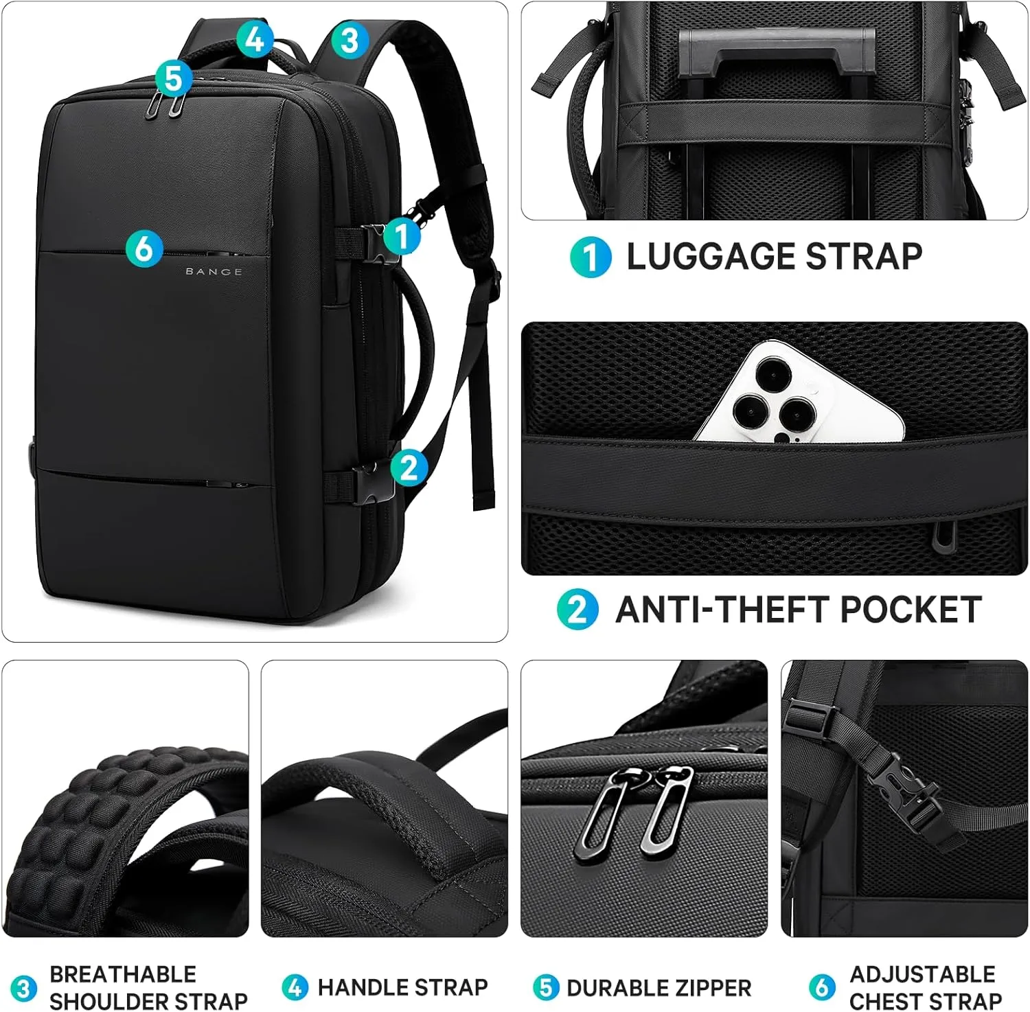 BANGE Airback Backpack with Anti-Theft Vacuum Compression Travel Backpack,Expandable Backpacks with Pump for Airplanes