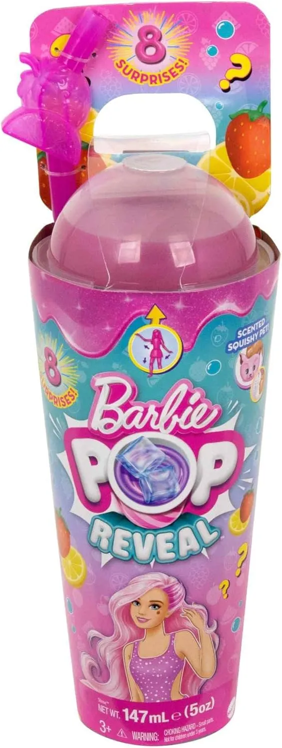 Barbie Pop Reveal Doll & Accessories, Watermelon Crush Scent with Red Hair, 8 Surprises Include Slime & Squishy Puppy
