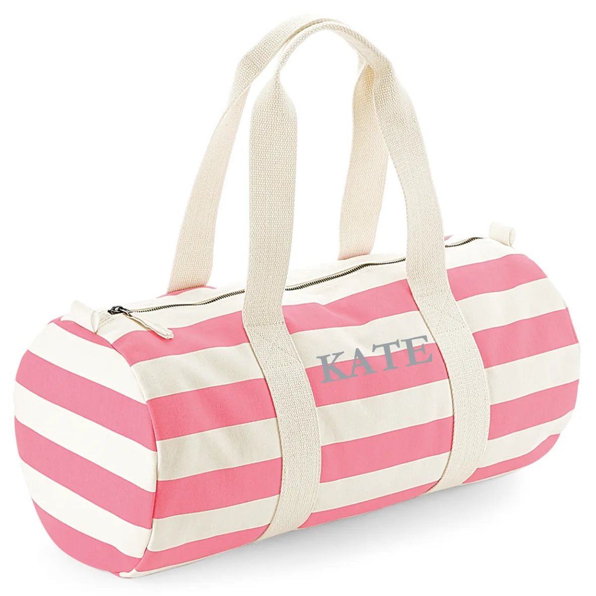 Barrel Bag Pink Stripe Name