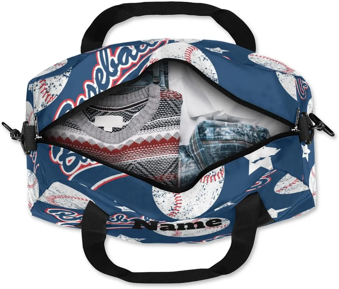Baseball Pattern Custom Name Kids Duffel Bags Personalized Customized Gifts Sports Gym Bag Girls Dance Bag Overnight Weekender Sleepover Carry On Travel Tote Bag for Boys Girls