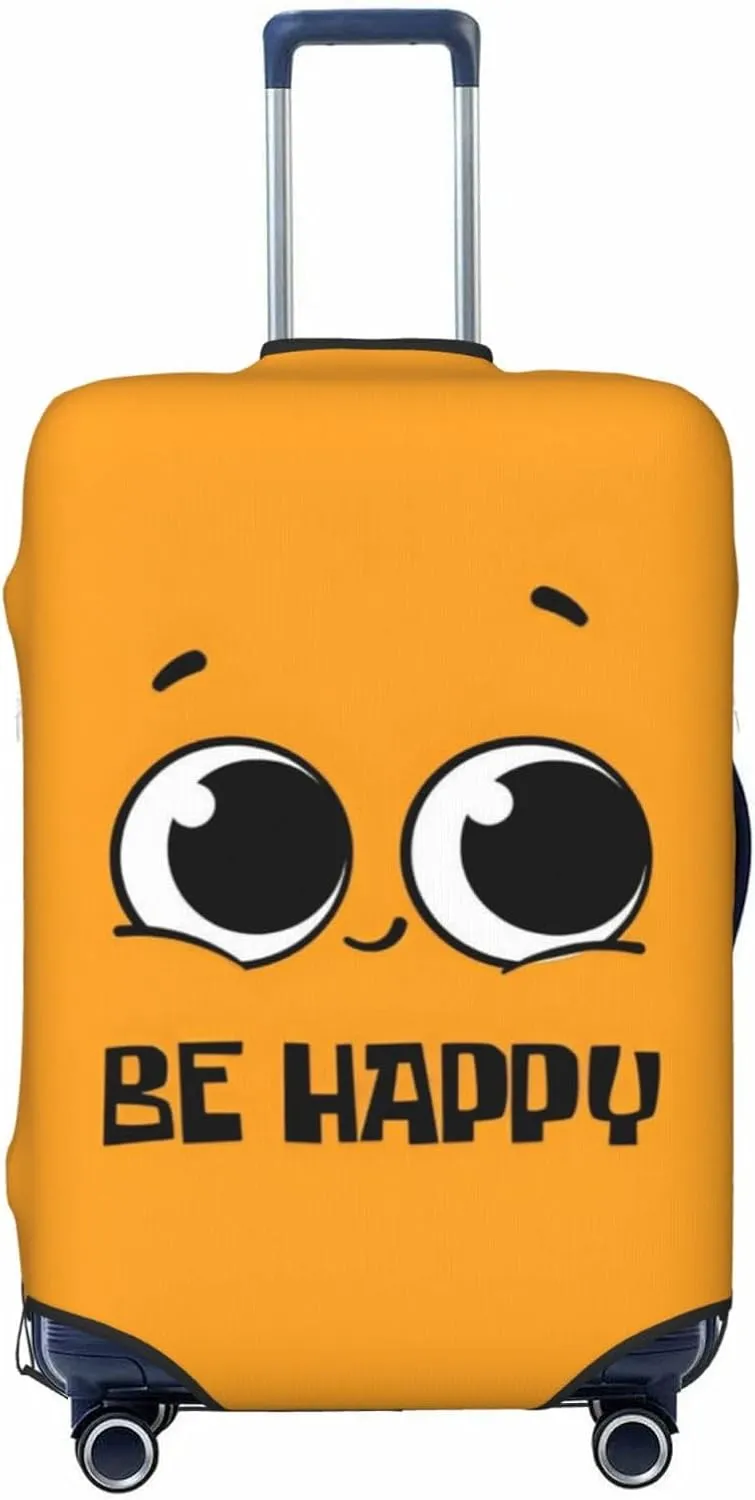 Be Happy Cartoon Travel Luggage Cover Fits 18/24/28/32 Inch Luggage, Elastic Suitcase Cover Protector with Concealed Zipper for Wheeled Suitcase Travel Accessories