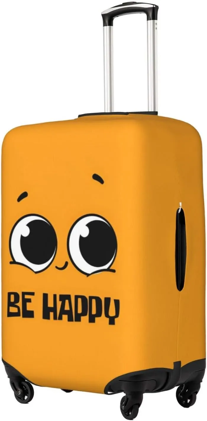 Be Happy Cartoon Travel Luggage Cover Fits 18/24/28/32 Inch Luggage, Elastic Suitcase Cover Protector with Concealed Zipper for Wheeled Suitcase Travel Accessories