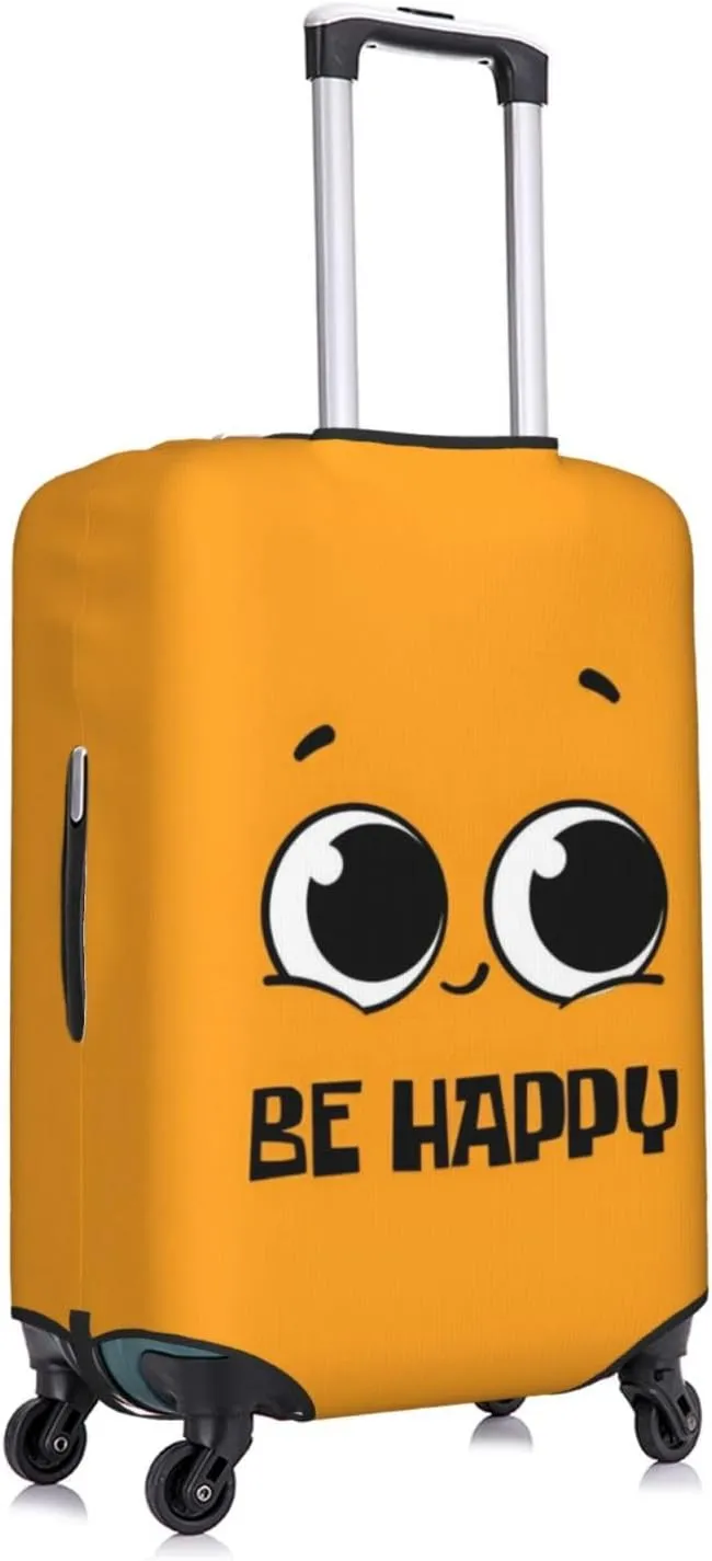 Be Happy Cartoon Travel Luggage Cover Fits 18/24/28/32 Inch Luggage, Elastic Suitcase Cover Protector with Concealed Zipper for Wheeled Suitcase Travel Accessories