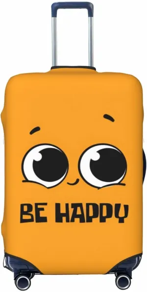 Be Happy Cartoon Travel Luggage Cover Fits 18/24/28/32 Inch Luggage, Elastic Suitcase Cover Protector with Concealed Zipper for Wheeled Suitcase Travel Accessories