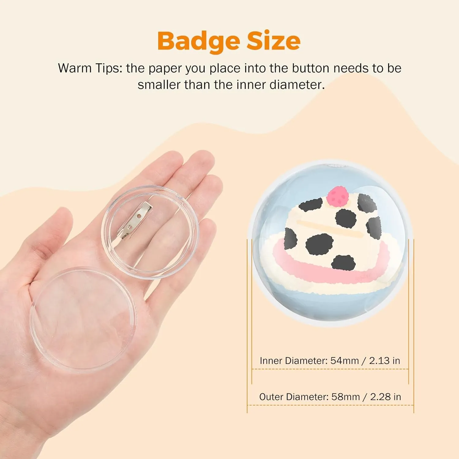 BEAMNOVA 100 Pack Acrylic Button Pins 58mm 2.28in 2-1/4 Inch Clear Badges Blanks Pinback Buttons for Crafts DIY Badge Pins Bulk for Backpacks Shirts
