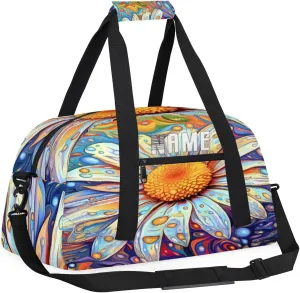 Beautiful Daisy Flower Illustration Kids Overnight Bags Personalized Weekender Travel Duffle Bag for Teens,Boys Gym Carry On Maletas Para Niños,Customized Gymnastics Dance Ballet Tote for Girls