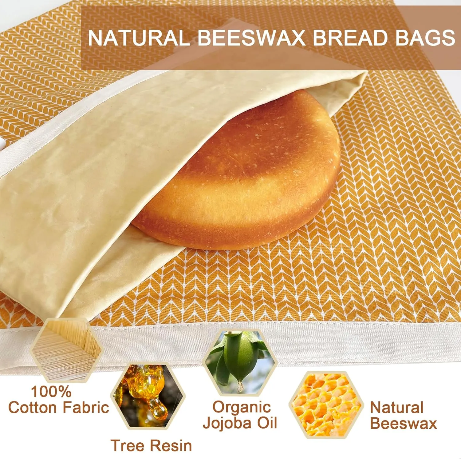 Beeswax Bread Bags,Bread Bag for Homemade Bread With Cotton Bowl Cover,Freezer Storage Bag to Keep Fresh,Sourdough Bread Food Bag Baking Set