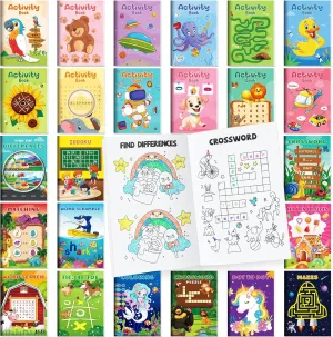 BenLouis 24 pcs Mini Activity Books for Kids ages 4-8-12 Small Activity Books Party Favors Bulk Mazes Coloring and More for Classroom Travel Birthday Goodie Bag Gift Stuffer(Assorted)