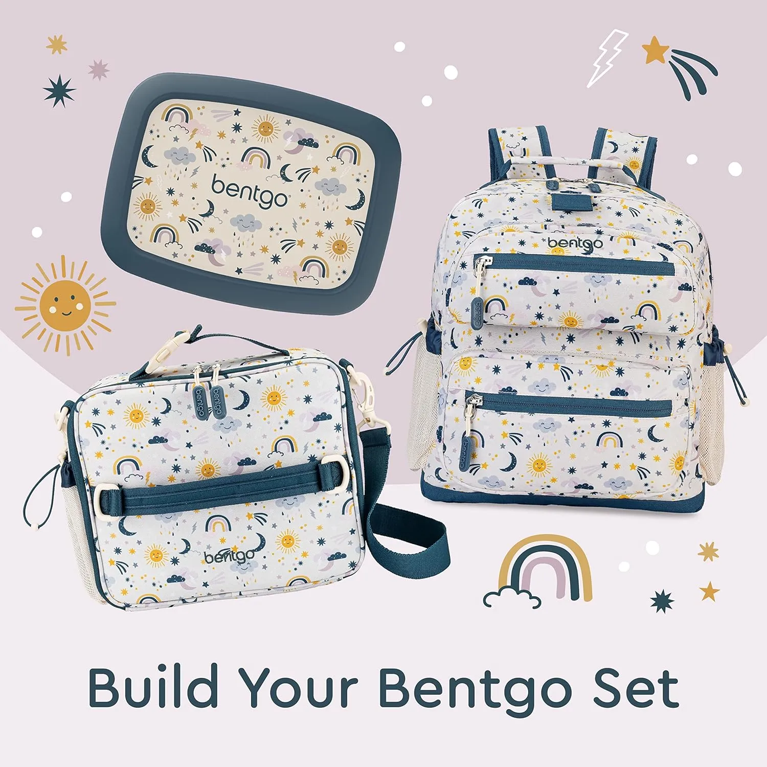 Bentgo Kids Backpack - Lightweight 14” Backpack in Fun Prints for School, Travel, & Daycare, Ideal for Ages 4 , Roomy Interior, Durable & Water-Resistant Fabric, & Loop for Lunch Bag (Friendly Skies)