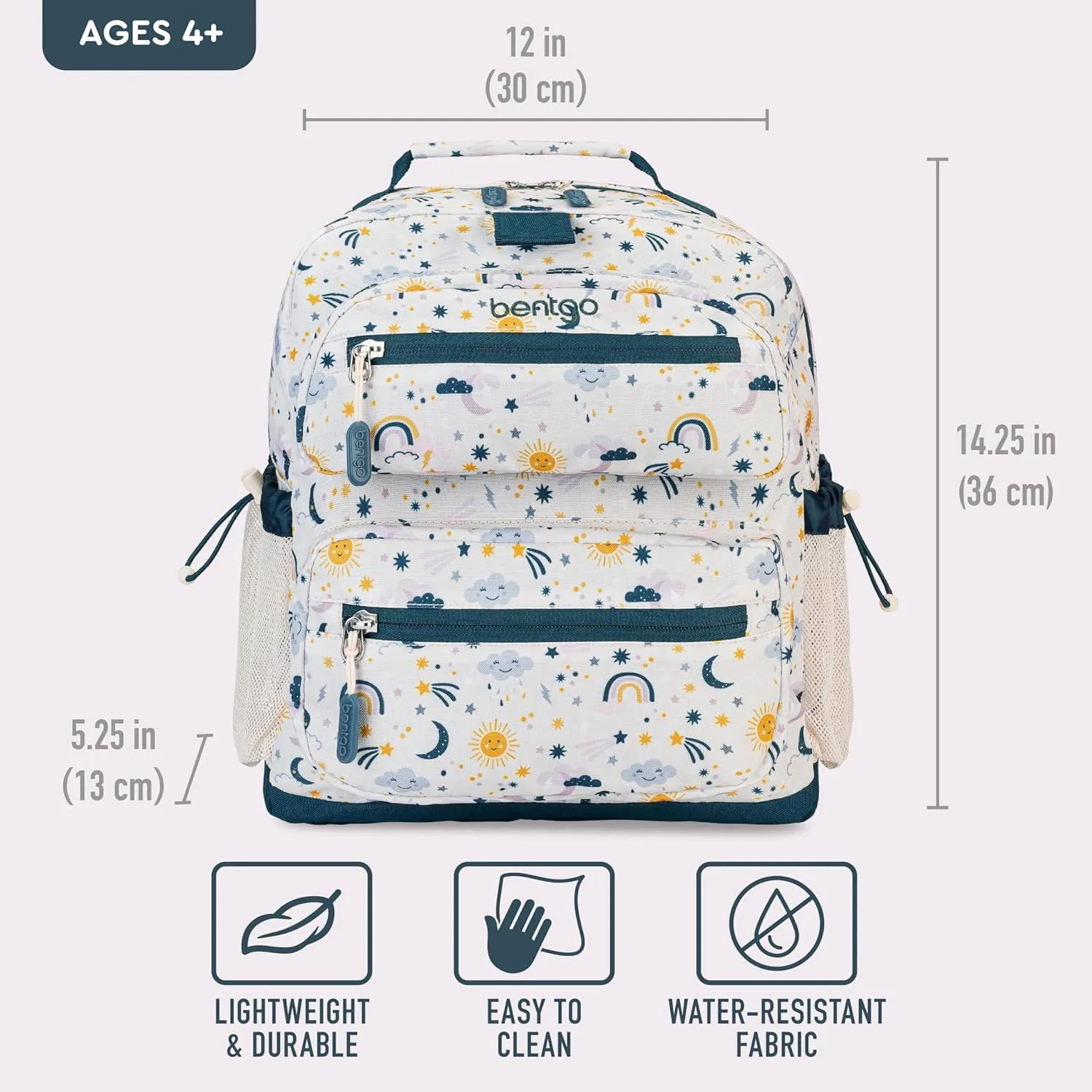 Bentgo Kids Backpack - Lightweight 14” Backpack in Fun Prints for School, Travel, & Daycare, Ideal for Ages 4 , Roomy Interior, Durable & Water-Resistant Fabric, & Loop for Lunch Bag (Friendly Skies)