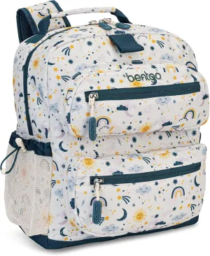 Bentgo Kids Backpack - Lightweight 14” Backpack in Fun Prints for School, Travel, & Daycare, Ideal for Ages 4 , Roomy Interior, Durable & Water-Resistant Fabric, & Loop for Lunch Bag (Friendly Skies)