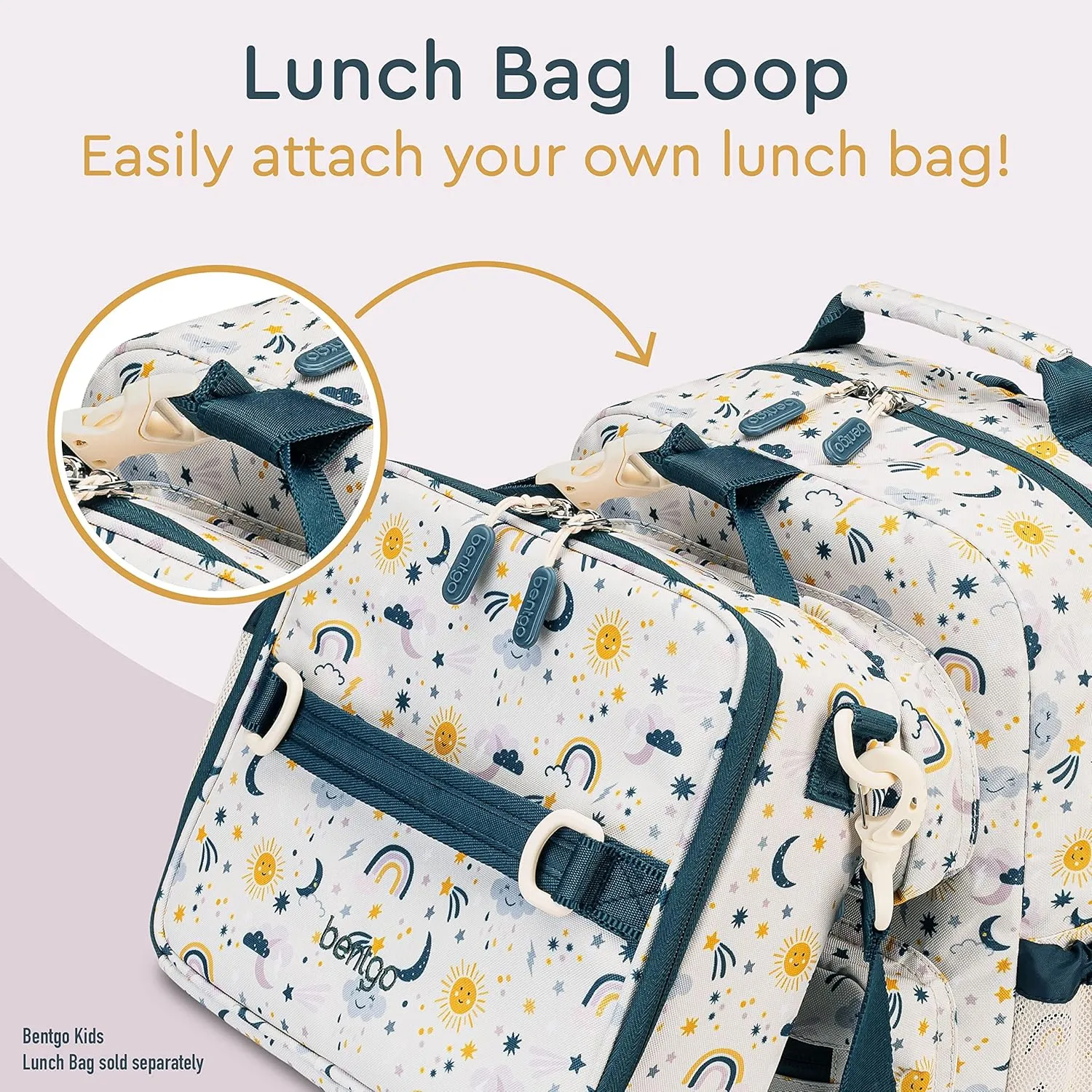 Bentgo Kids Backpack - Lightweight 14” Backpack in Fun Prints for School, Travel, & Daycare, Ideal for Ages 4 , Roomy Interior, Durable & Water-Resistant Fabric, & Loop for Lunch Bag (Friendly Skies)