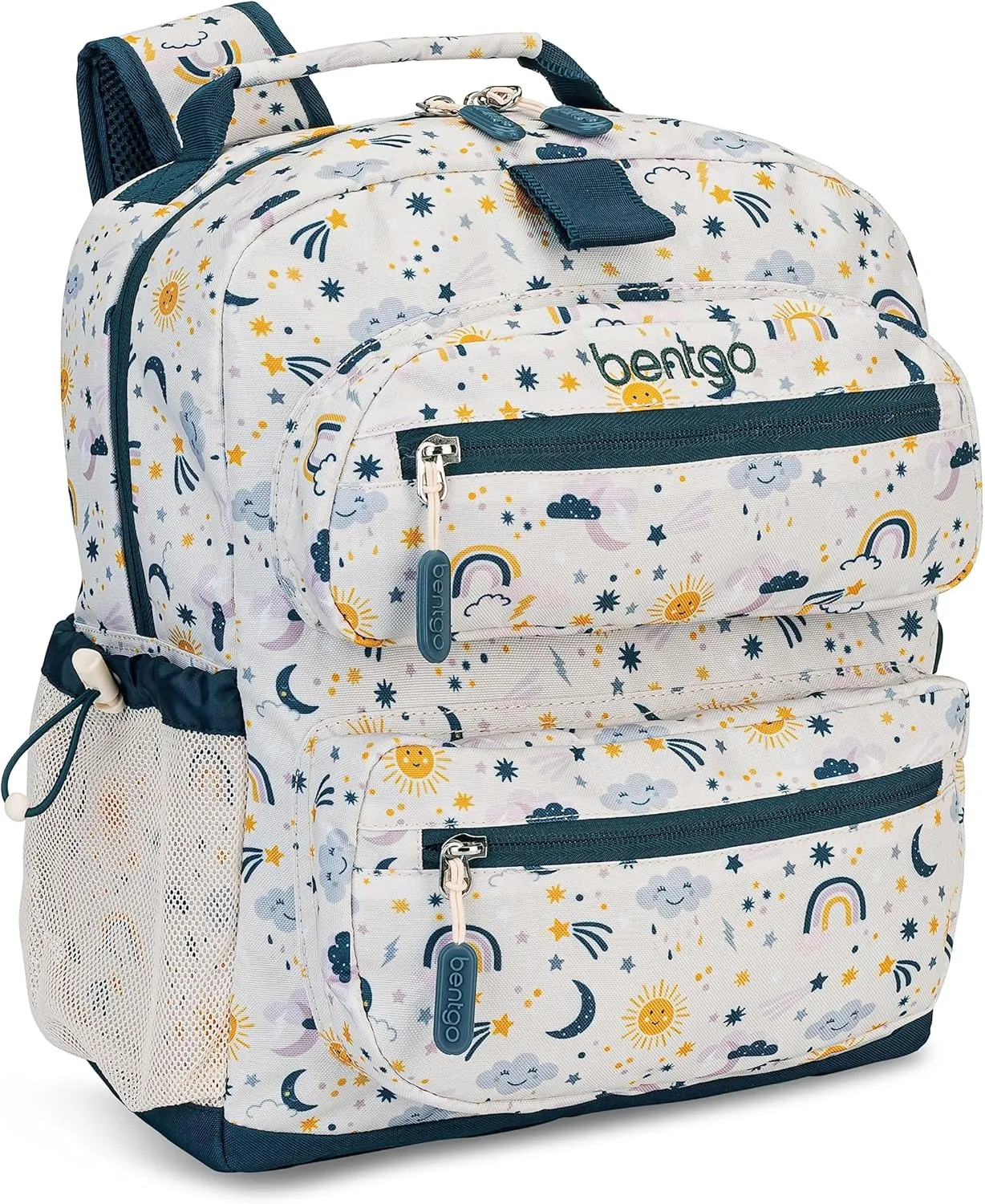 Bentgo Kids Backpack - Lightweight 14” Backpack in Fun Prints for School, Travel, & Daycare, Ideal for Ages 4 , Roomy Interior, Durable & Water-Resistant Fabric, & Loop for Lunch Bag (Friendly Skies)