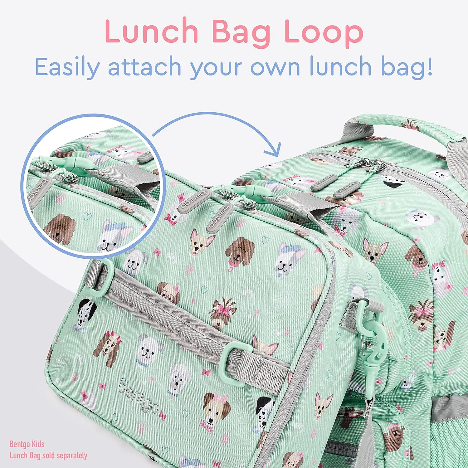 Bentgo Kids Backpack - Lightweight 14” Backpack in Fun Prints for School, Travel, & Daycare, Ideal for Ages 4 , Roomy Interior, Durable & Water-Resistant Fabric, & Loop for Lunch Bag (Puppy Love)