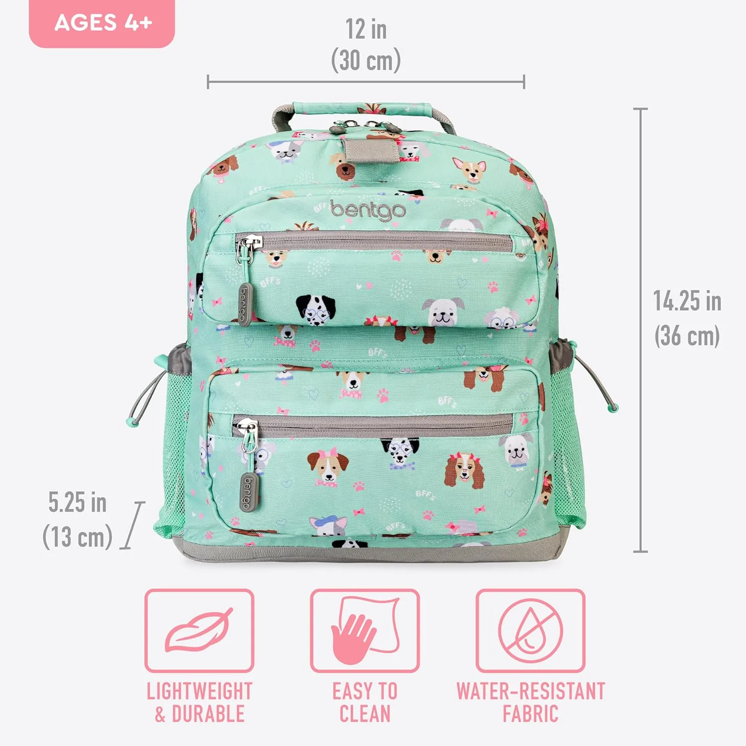 Bentgo Kids Backpack - Lightweight 14” Backpack in Fun Prints for School, Travel, & Daycare, Ideal for Ages 4 , Roomy Interior, Durable & Water-Resistant Fabric, & Loop for Lunch Bag (Puppy Love)