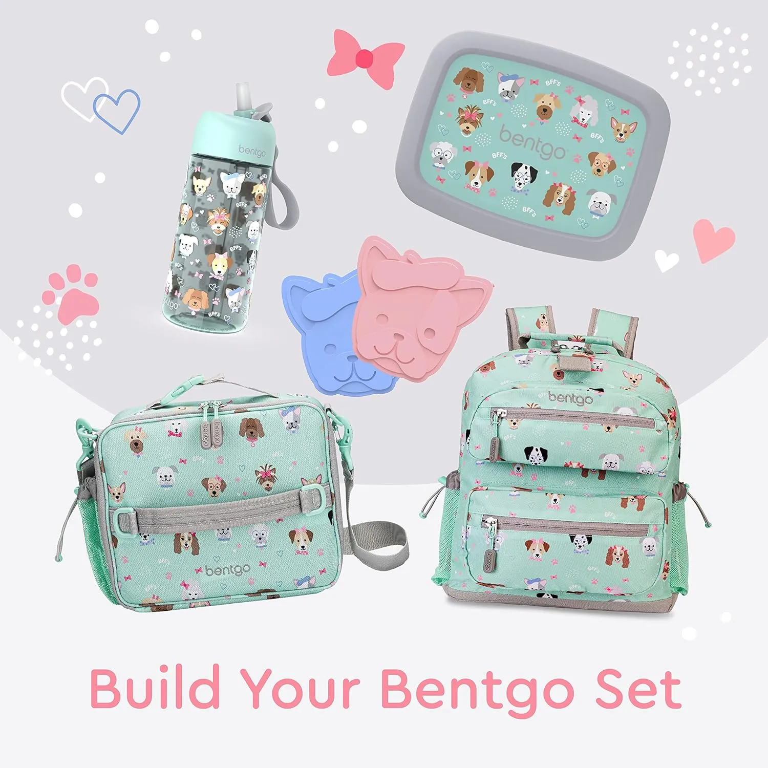 Bentgo Kids Backpack - Lightweight 14” Backpack in Fun Prints for School, Travel, & Daycare, Ideal for Ages 4 , Roomy Interior, Durable & Water-Resistant Fabric, & Loop for Lunch Bag (Puppy Love)